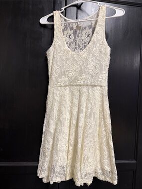 American Rag Cream Lace Midi Dress with Floral Overlay